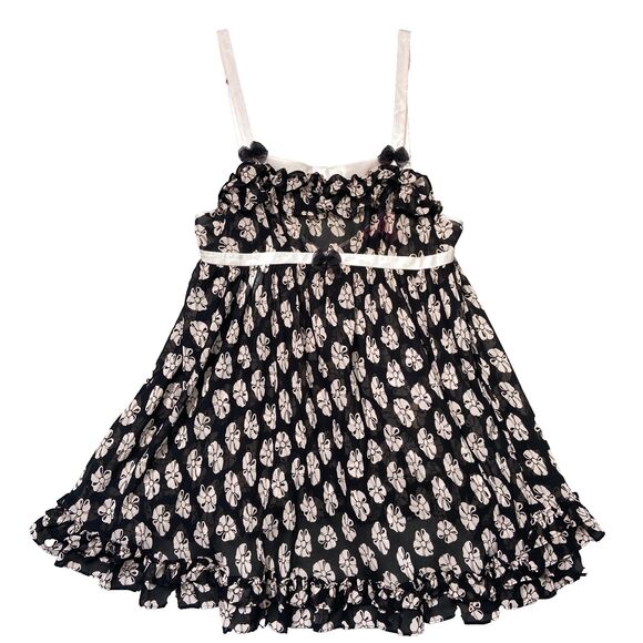 Betsey Johnson Slip Dress Women’s M Pink Bow Floral Babydoll Intimates Sheer Y2K - Picture 1 of 7